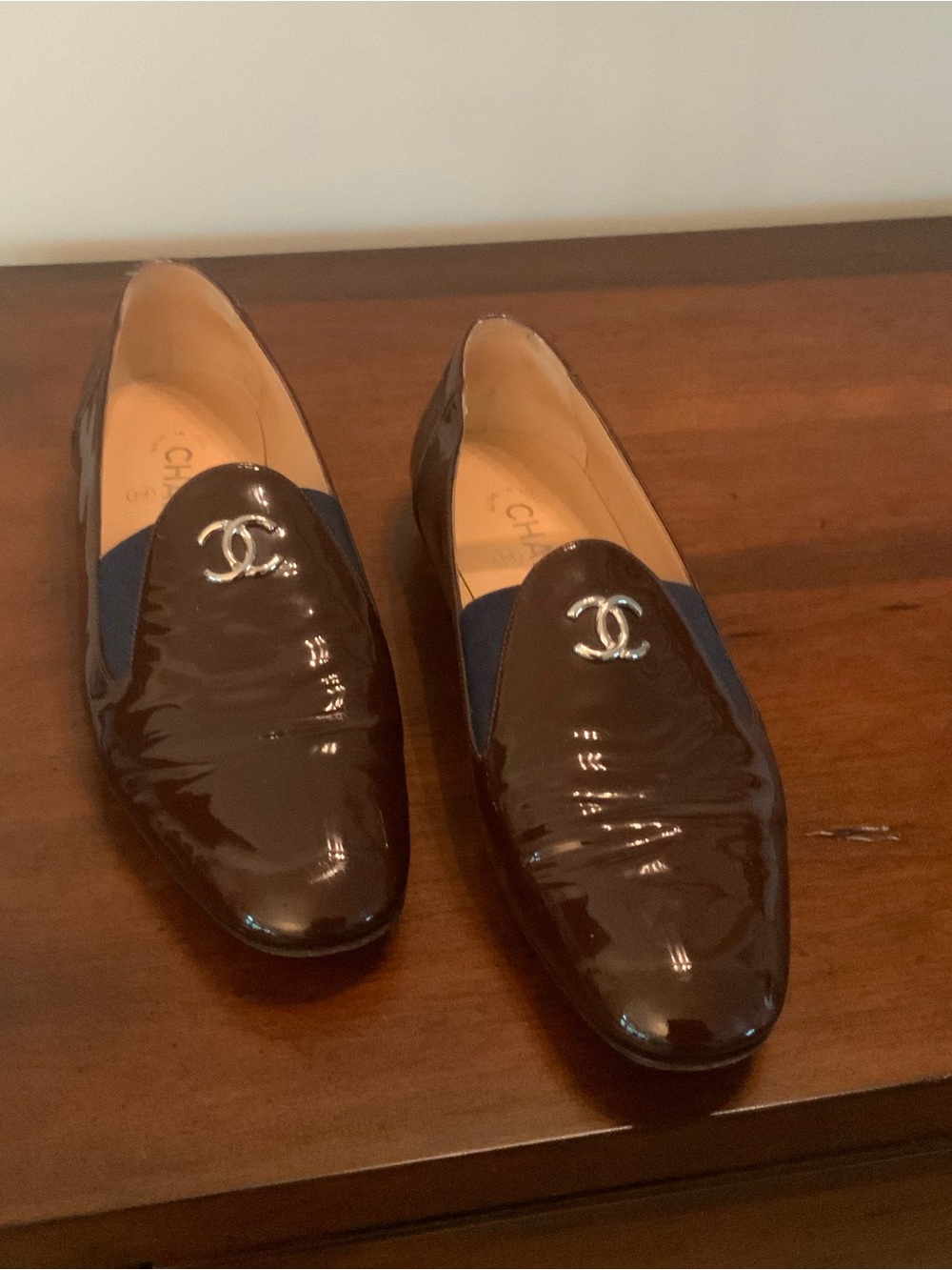 CHANEL Black Patent Leather Men's Loafers with Silver CC Emblem
